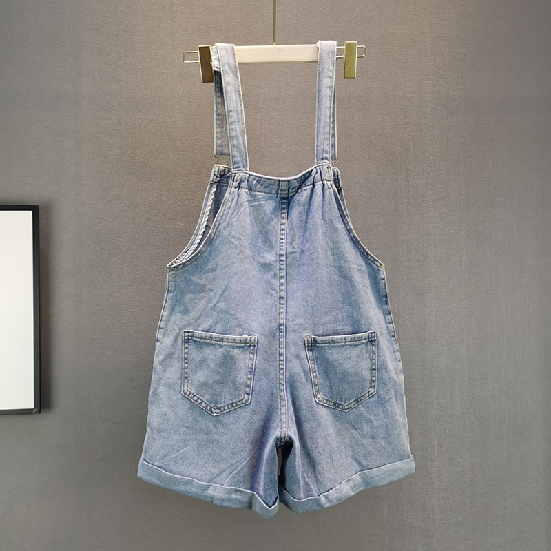 Короткий жіночий джинсовий комбінезон, вільний, з високою талією фото 4