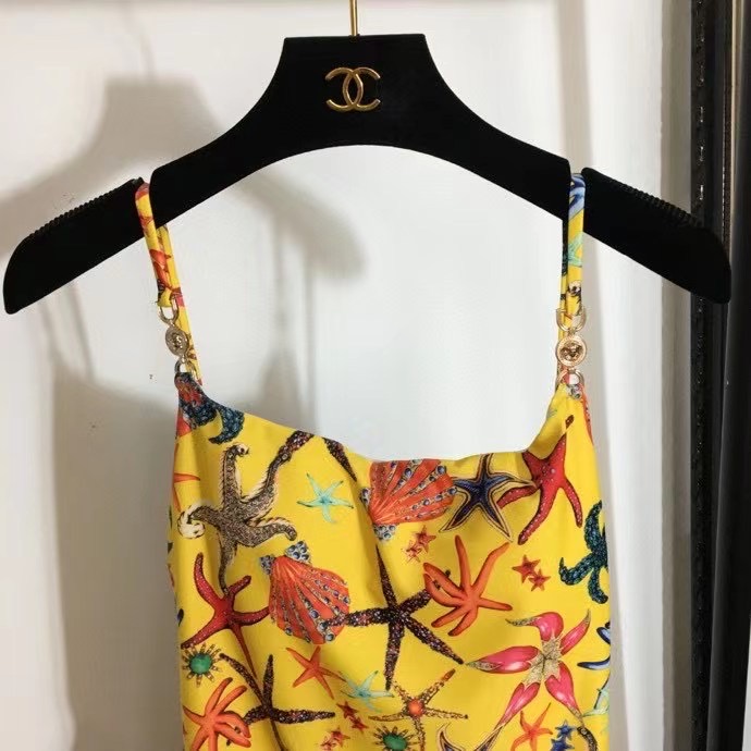 Piecework swimsuit, nautical style, yellow фото 2