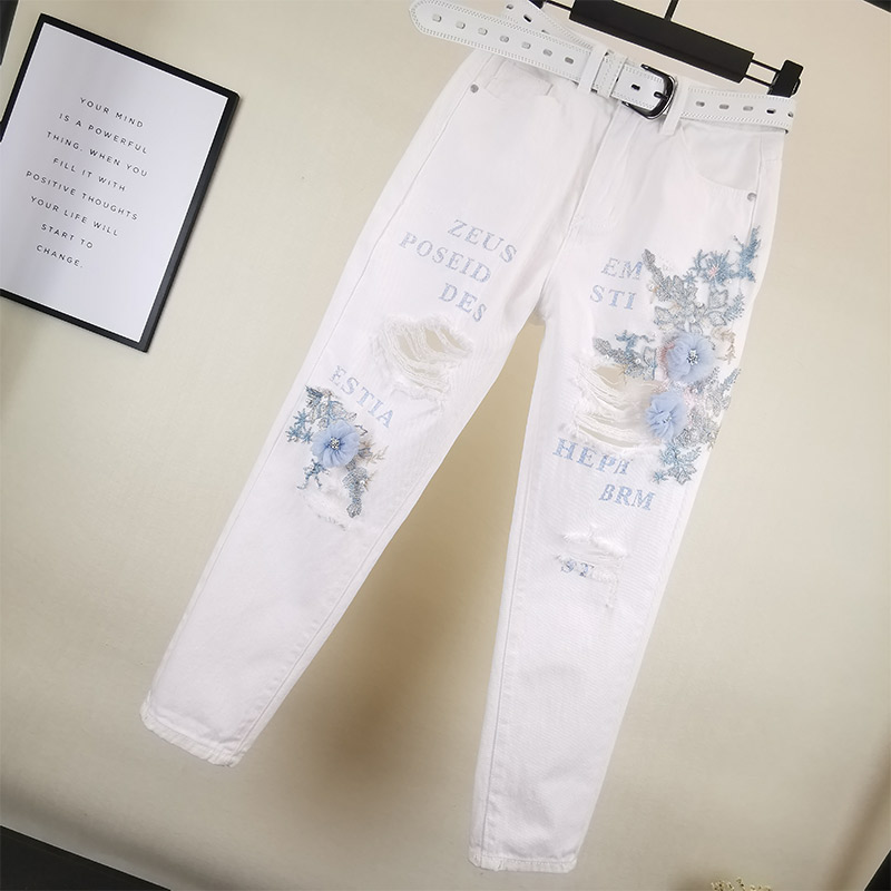 Jeans women's, white, from flower print фото 2