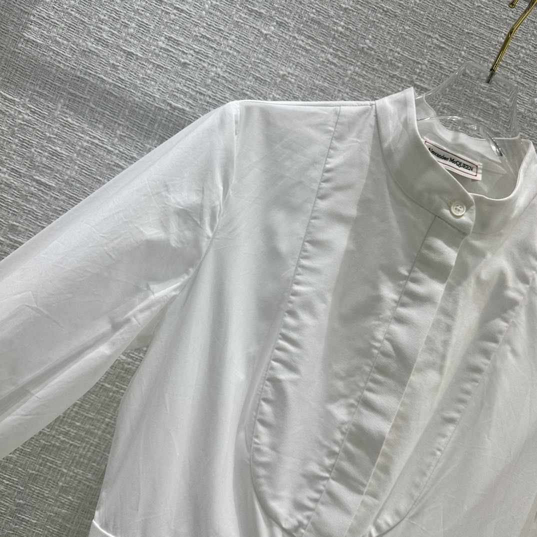 Платье рубашка с воротником стойкой белое фото 3