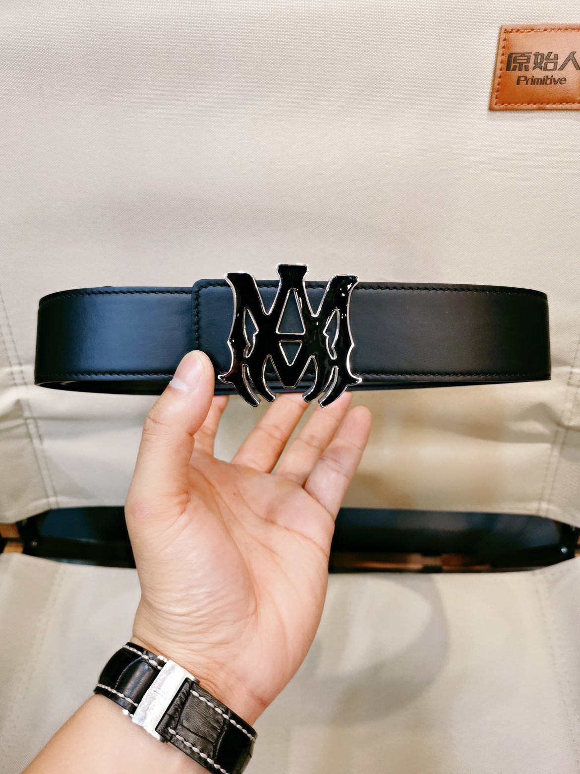 Belt male leather the black 4 cm