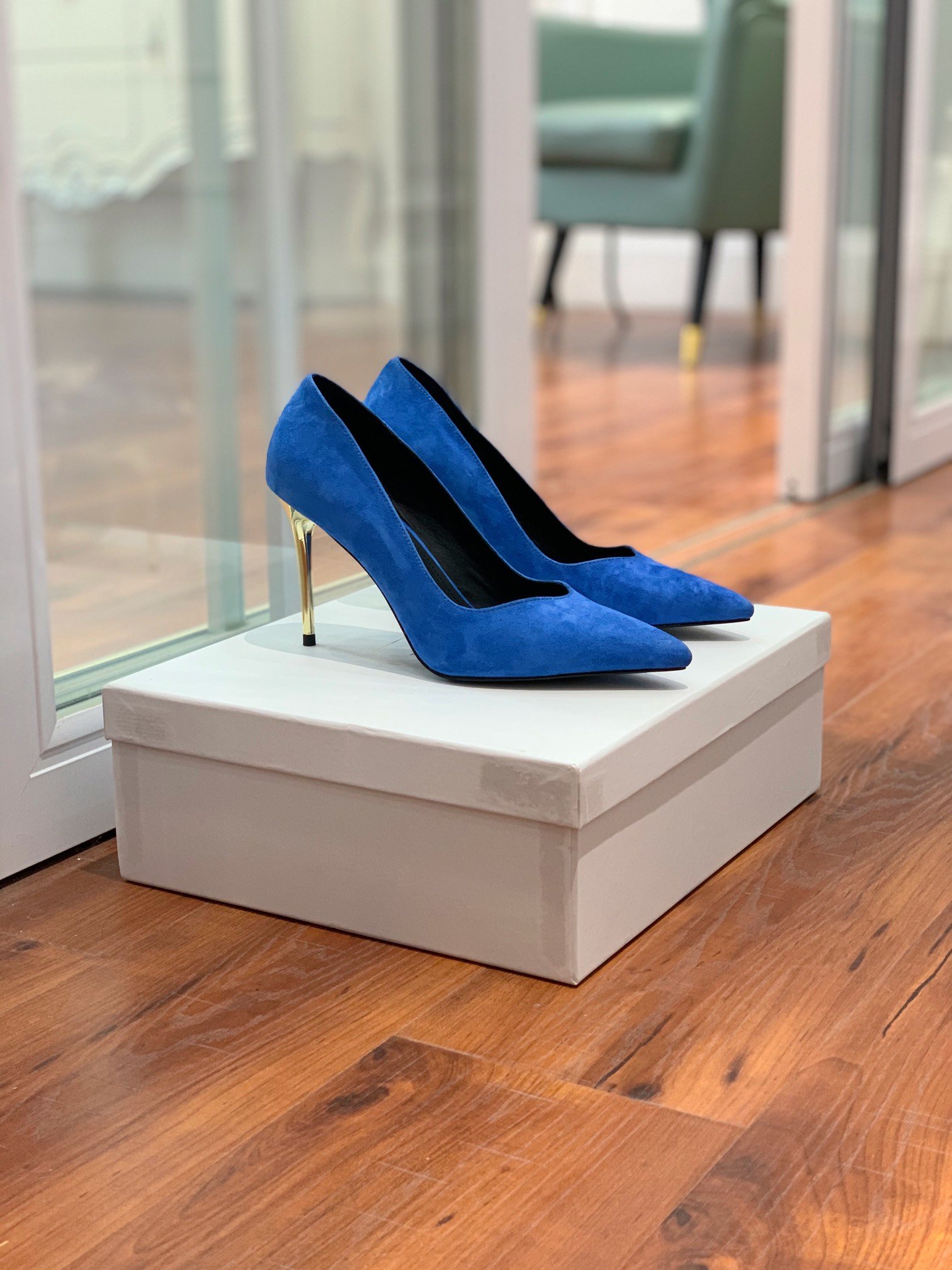 Туфли женские на высоком каблуке синие фото 3