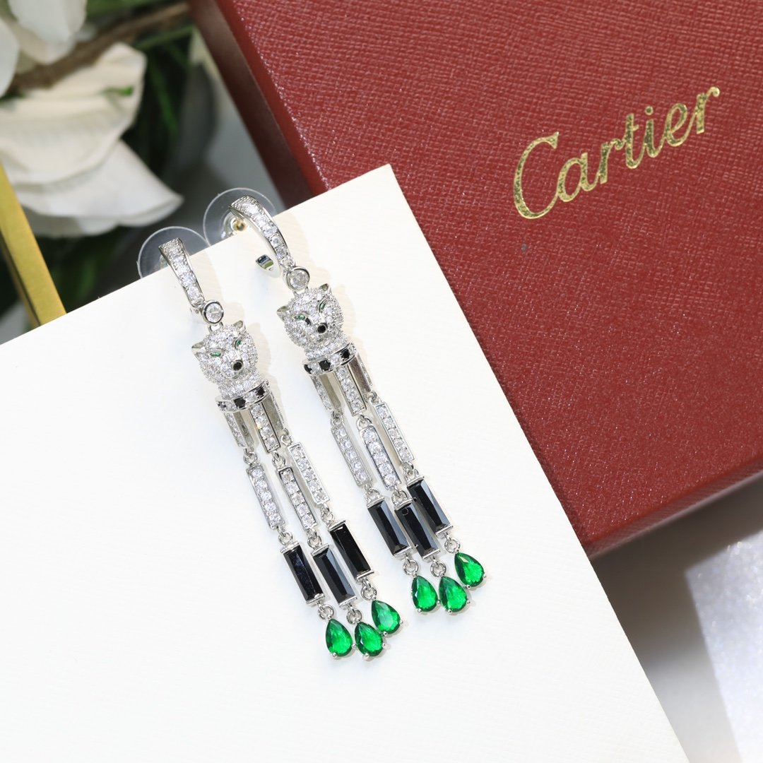 Luxury earrings-carnations Cartier Tassel Long Leopard Painted Diamond фото 6