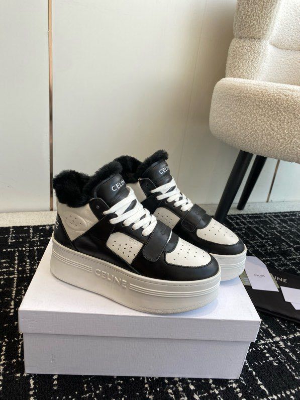 Sneakers women's on fur and platform