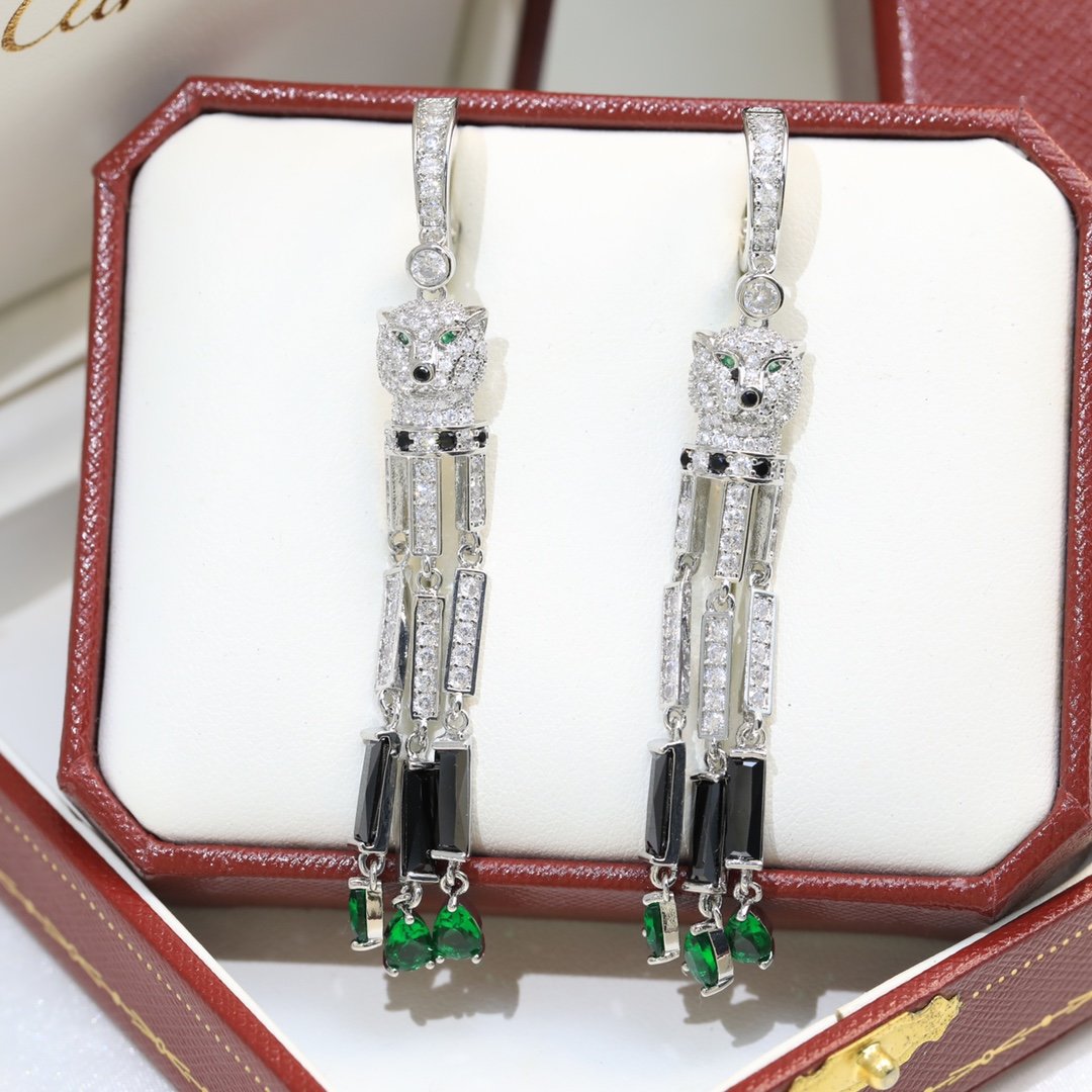 Luxury earrings-carnations Cartier Tassel Long Leopard Painted Diamond фото 5