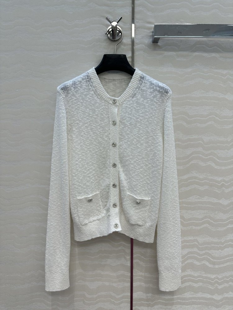 Белый хлопковый трикотажный кардиган с круглым вырезом