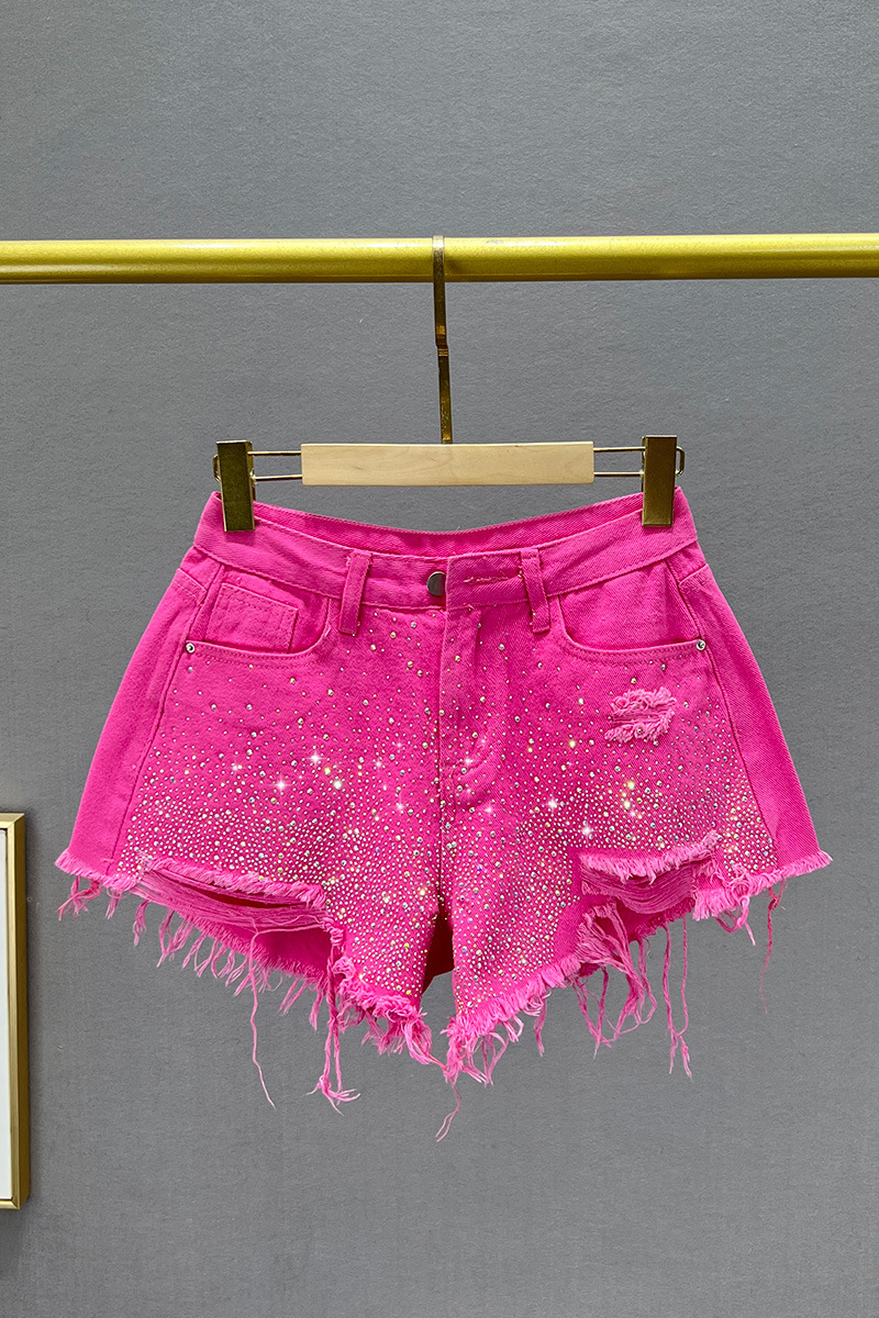 Torn denim shorts women's pink, Spring summer фото 6