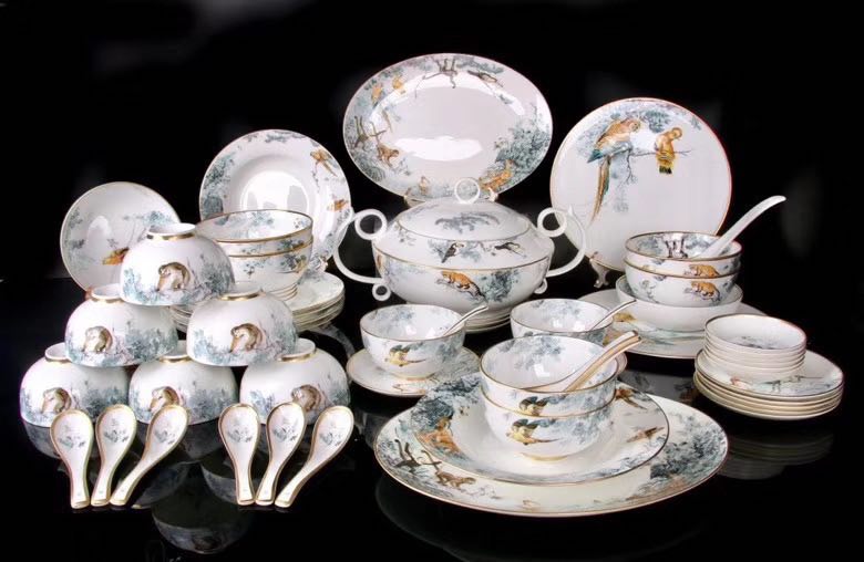 Big set crockery of bone porcelain, 58 items on 10 human