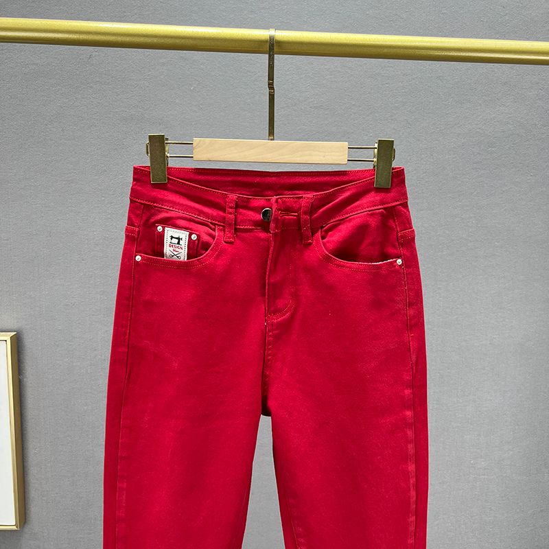 Красные женские джинсы, весна-осень, эластичные, свободные фото 2