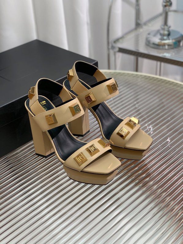 Sandals on high heel and platform, light-brown