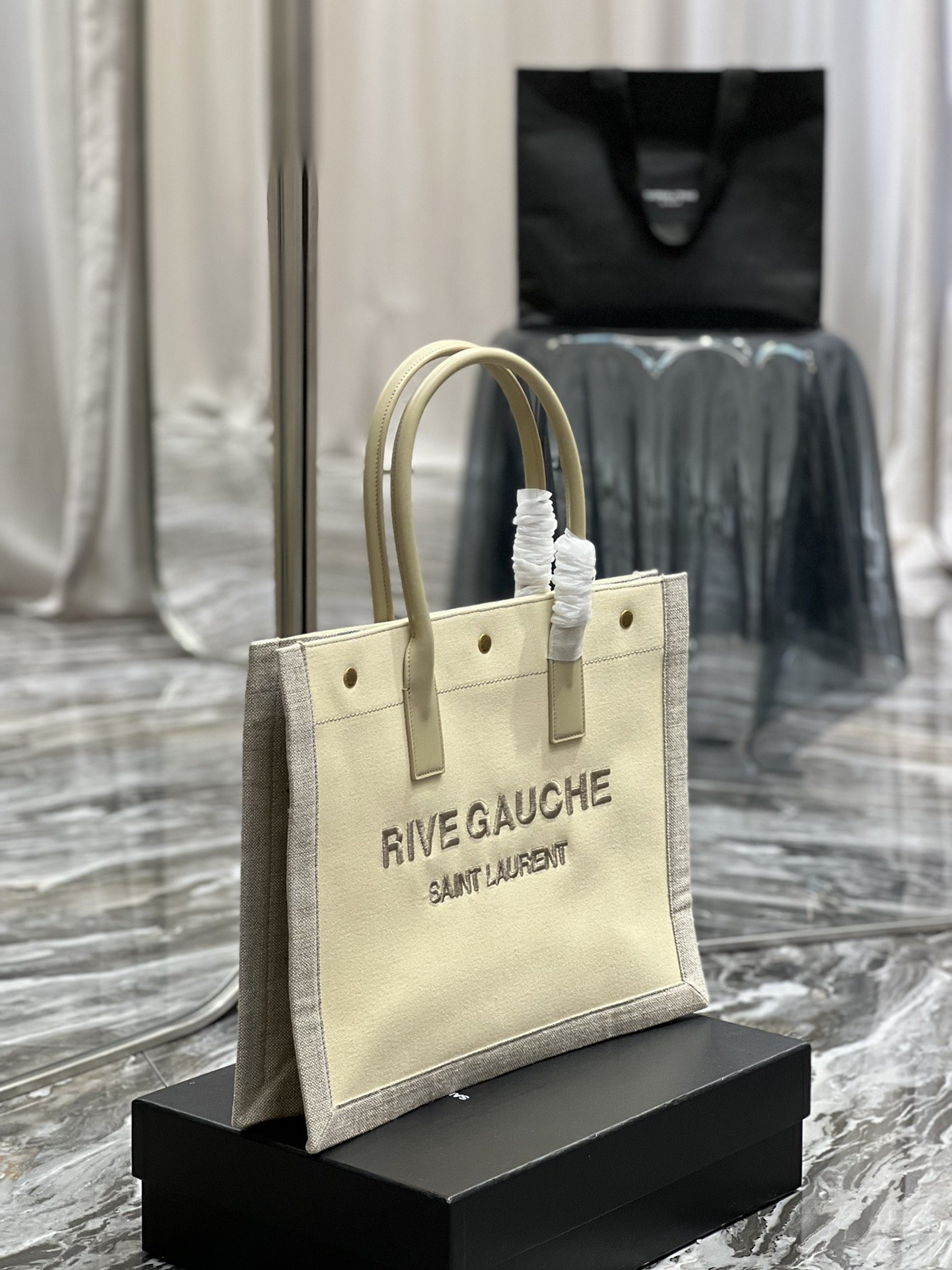 Льняная сумка Rive Gauche Tote Bag 39 см фото 4