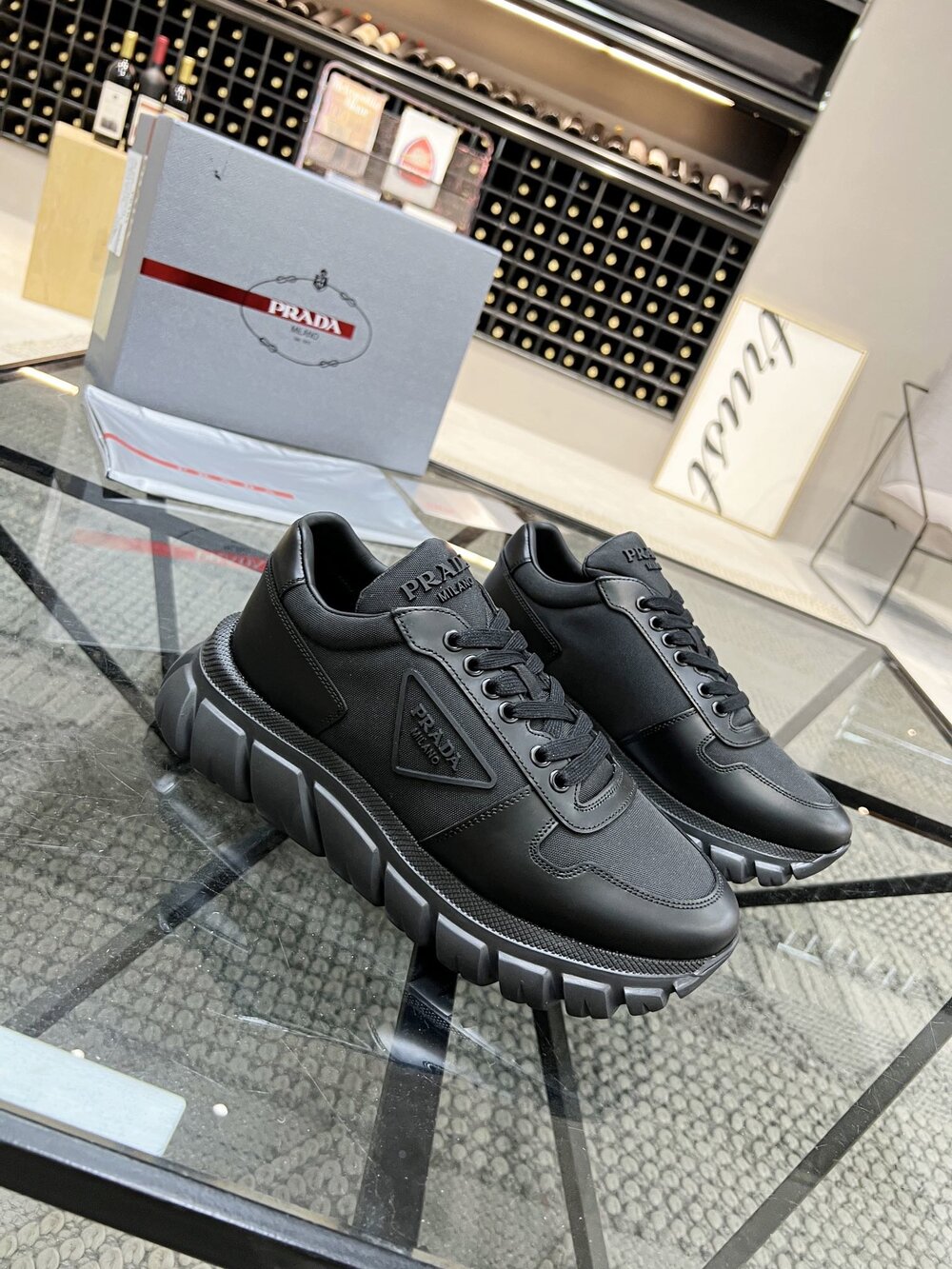 Prada Mens Polarius Sneakers Size US12 EU11 Black Leather Sport Low Top  Trainers | eBay