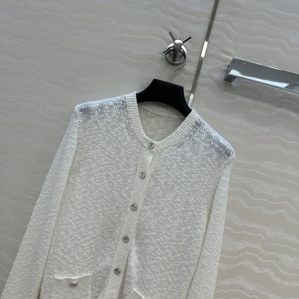 Белый хлопковый трикотажный кардиган с круглым вырезом фото 2