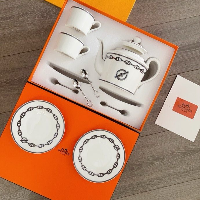 Набор посуды из костяного фарфора серии Hermes Chaine d’Ancre platinum фото 3