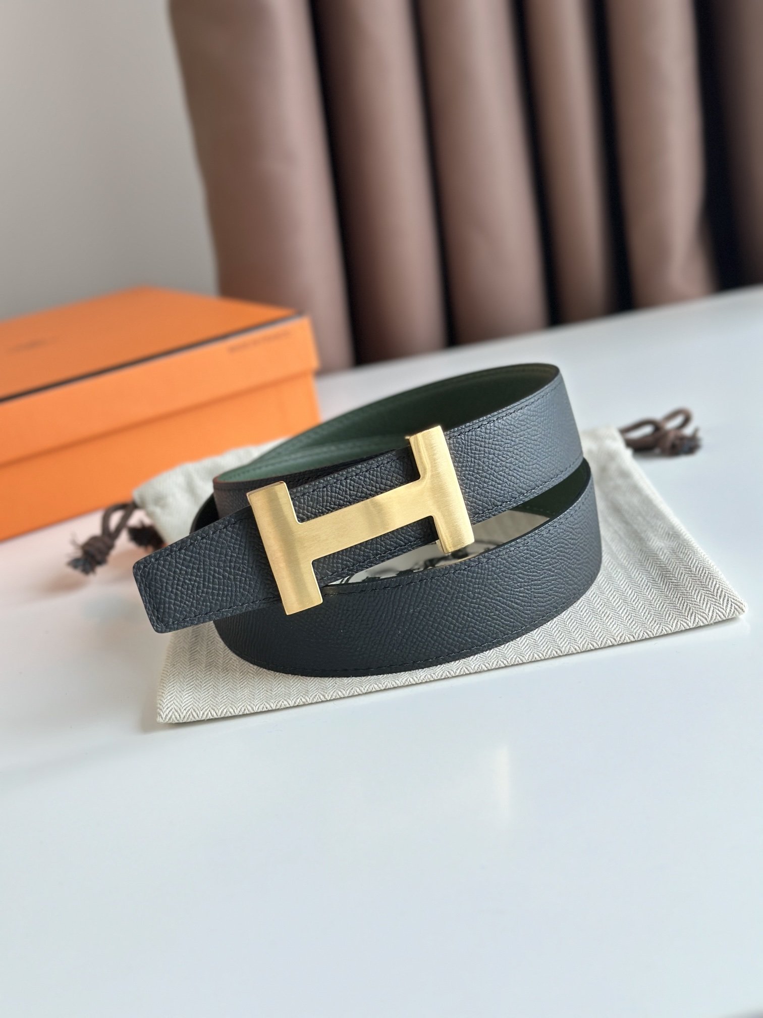 Male belt 3.2 cm leather bilateral from gold badge фото 3