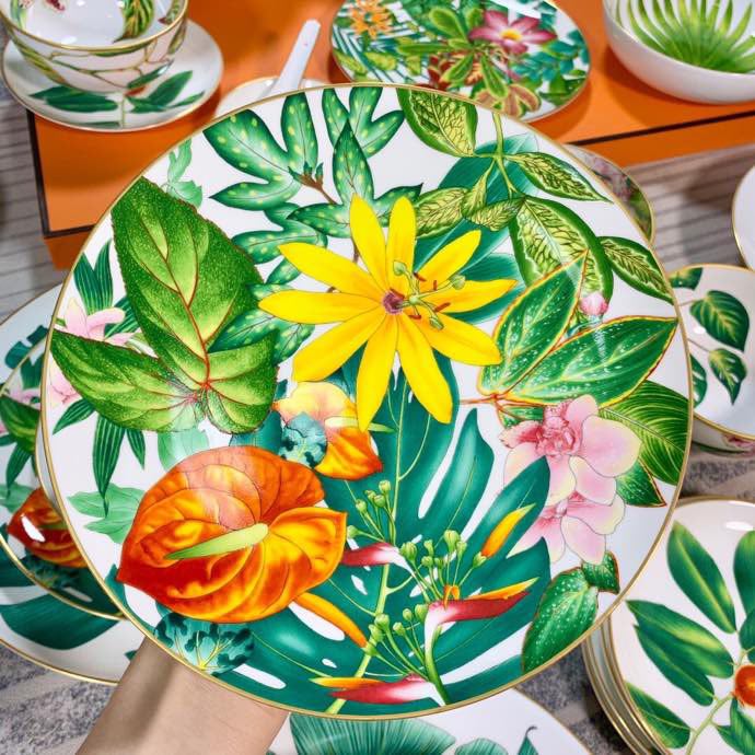 Большой набор посуды из костяного фарфора, 58 предметов, серия Tropical Rainforest фото 8