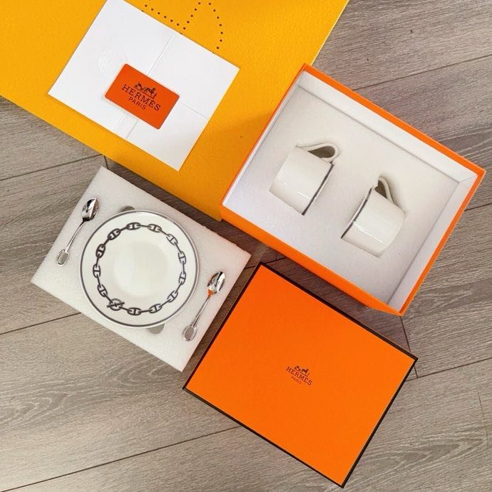 Набор посуды из костяного фарфора серии Hermes Chaine d’Ancre platinum фото 9