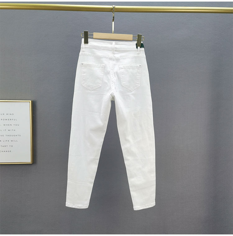 Белые рваные джинсы женские эластичные тонкие, весна лето фото 2