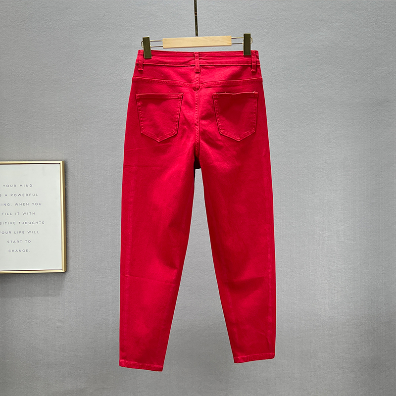 Красные женские джинсы, весна-осень, эластичные, свободные фото 4
