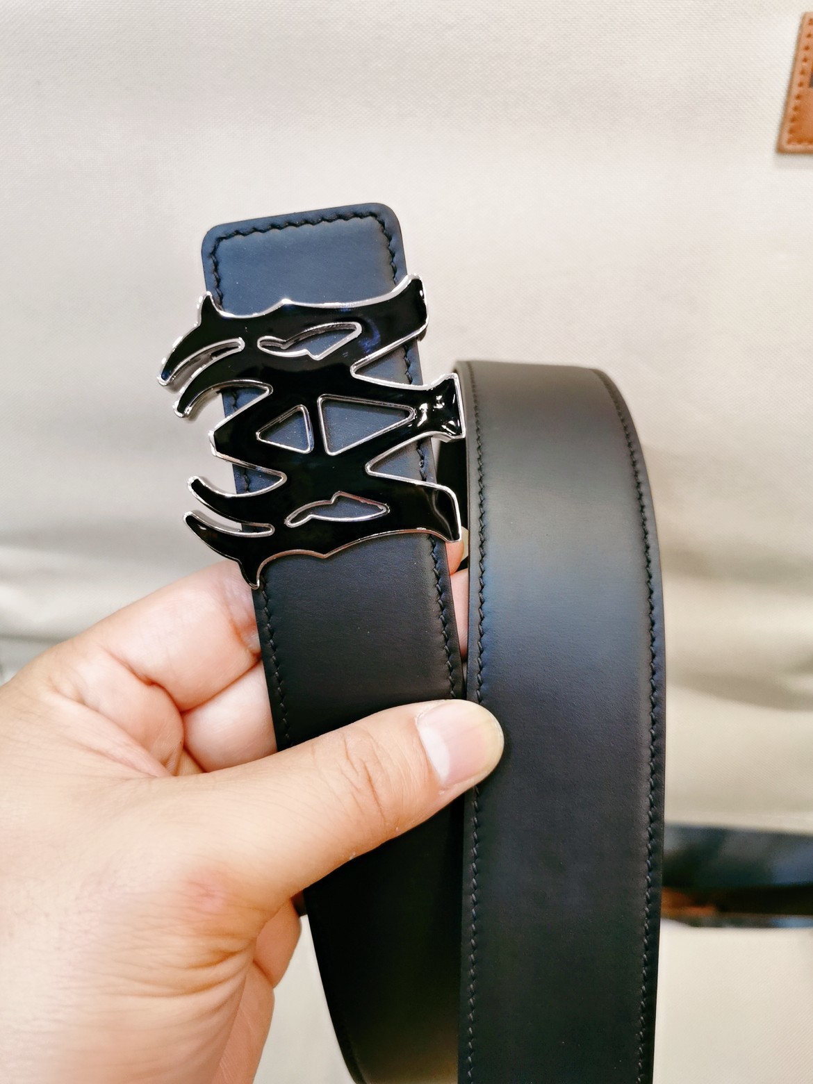 Belt male leather the black 4 cm фото 2