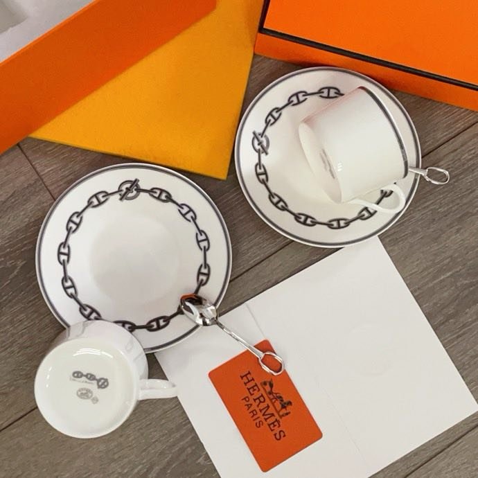 Набор посуды из костяного фарфора серии Hermes Chaine d’Ancre platinum фото 3