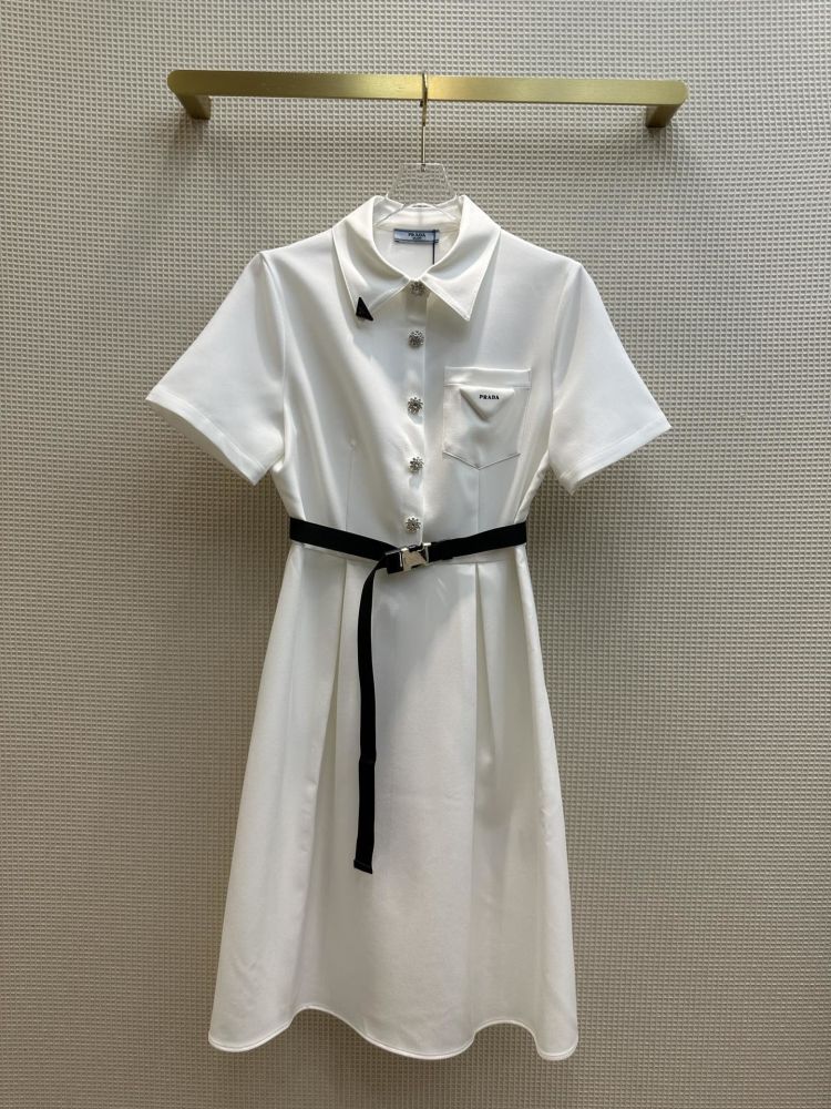 Dress from short sleeves and belt