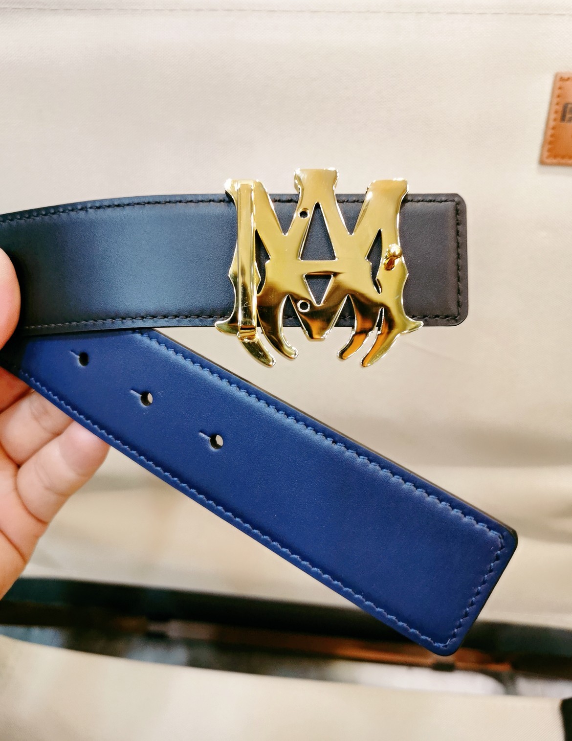 Belt male leather blue 4 cm фото 5