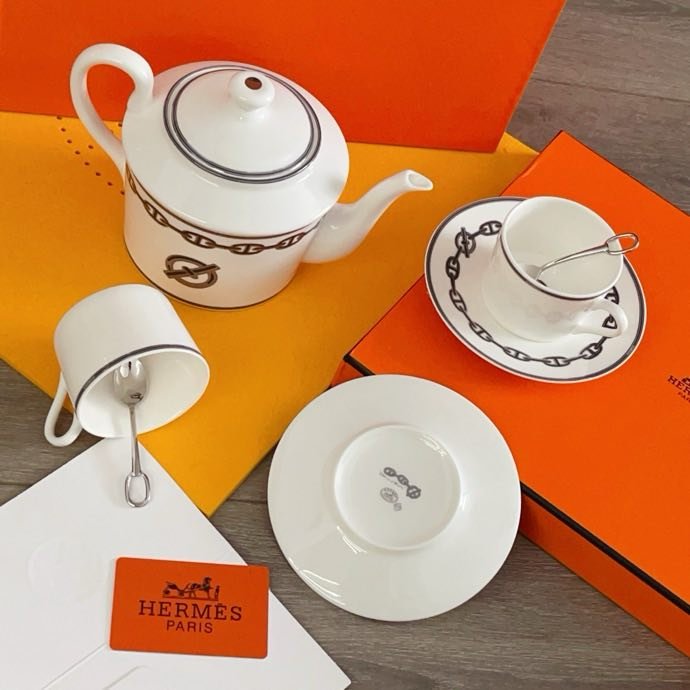 Набор посуды из костяного фарфора серии Hermes Chaine d’Ancre platinum фото 7