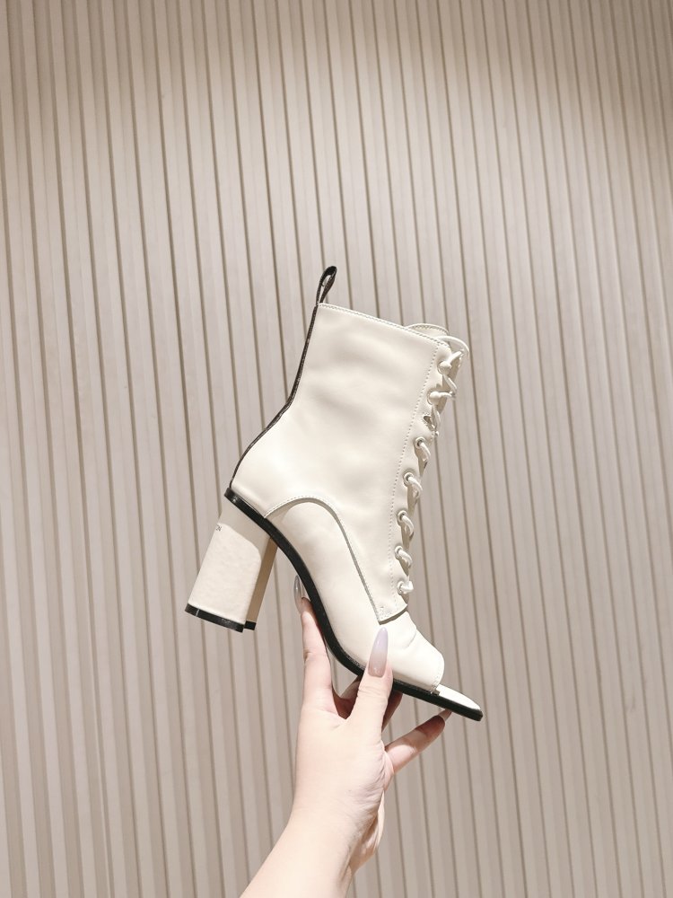 Кожаные ботильоны с открытым носком фото 7