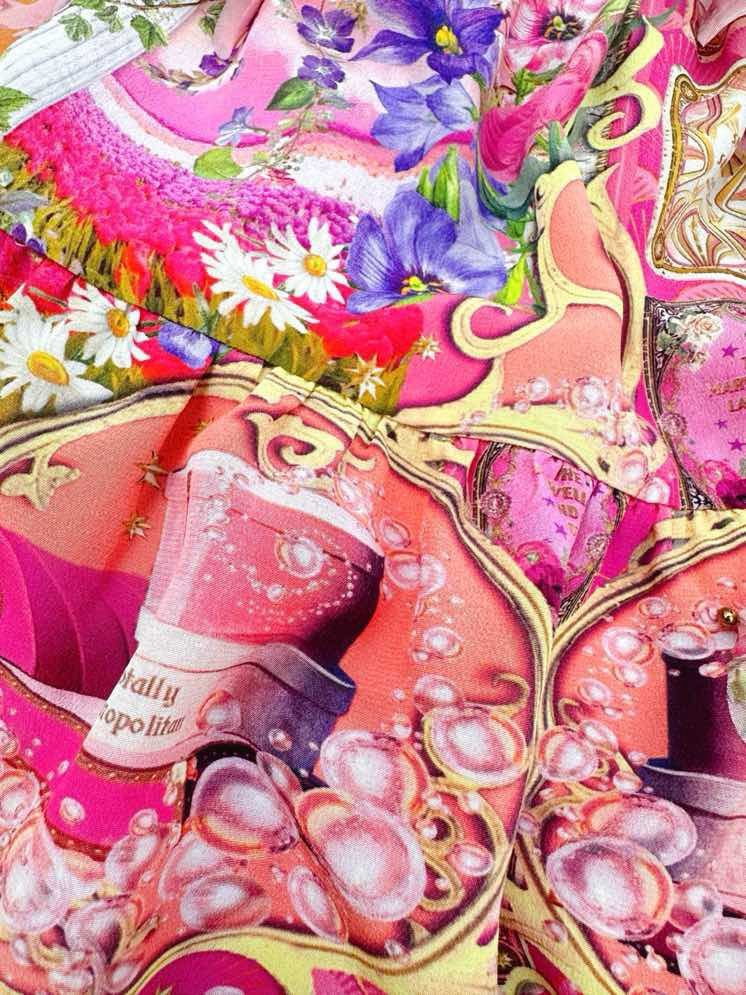 Silk mini dress combination CAMILLA from print фото 5