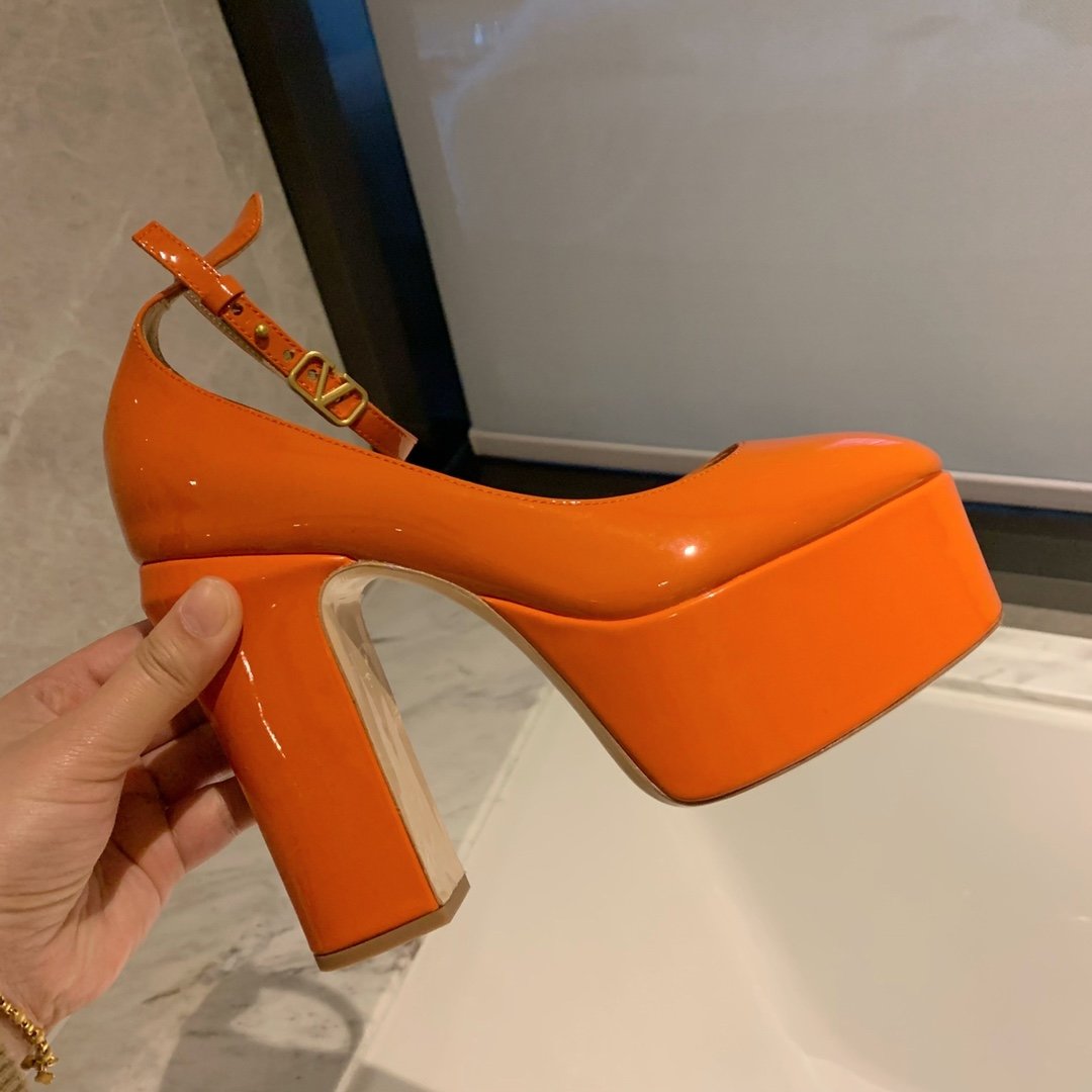 Shoes on platform and high heel orange фото 2