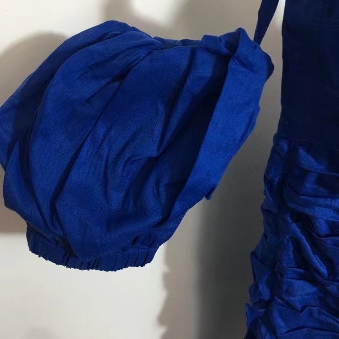 Кроткое элегантное летнее платье, цвет синий фото 4