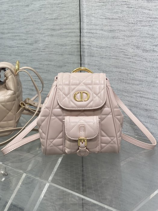 Pink leather backpack Dior Caro 20 cm