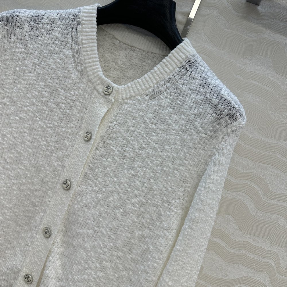 Белый хлопковый трикотажный кардиган с круглым вырезом фото 3