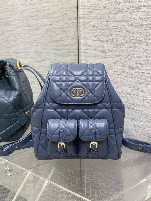 Blue leather backpack Dior Caro 23 cm