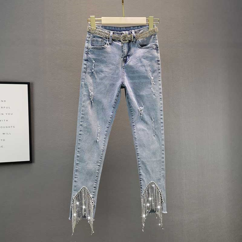 Elastic narrow jeans from high waist, Spring summer
