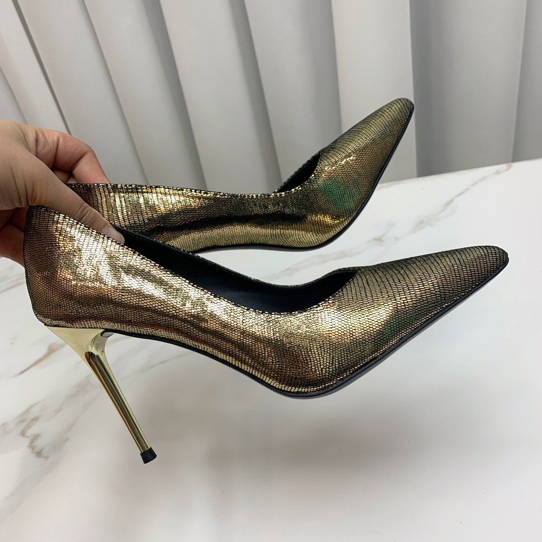 Туфли женские на высоком каблуке золотые фото 4