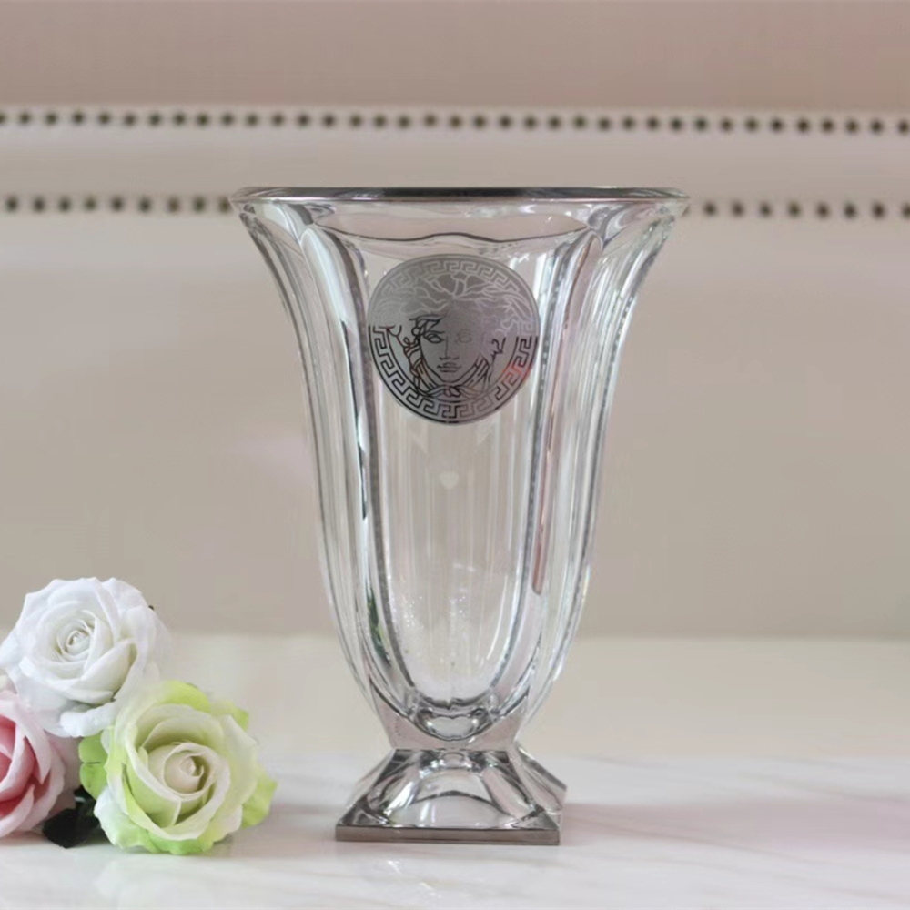Хрустальная ваза, тисненая лазерная гравировка, позолота 24K, высота 34 см фото 2