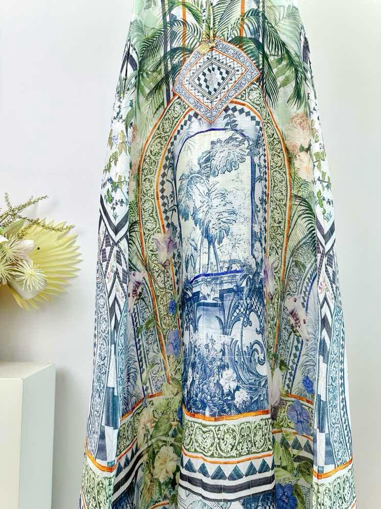 Плаття, Сукня-комбінація CAMILLA з шовку і льону з принтом фото 5