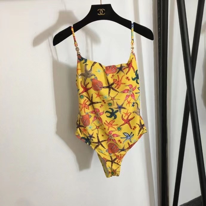 Piecework swimsuit, nautical style, yellow