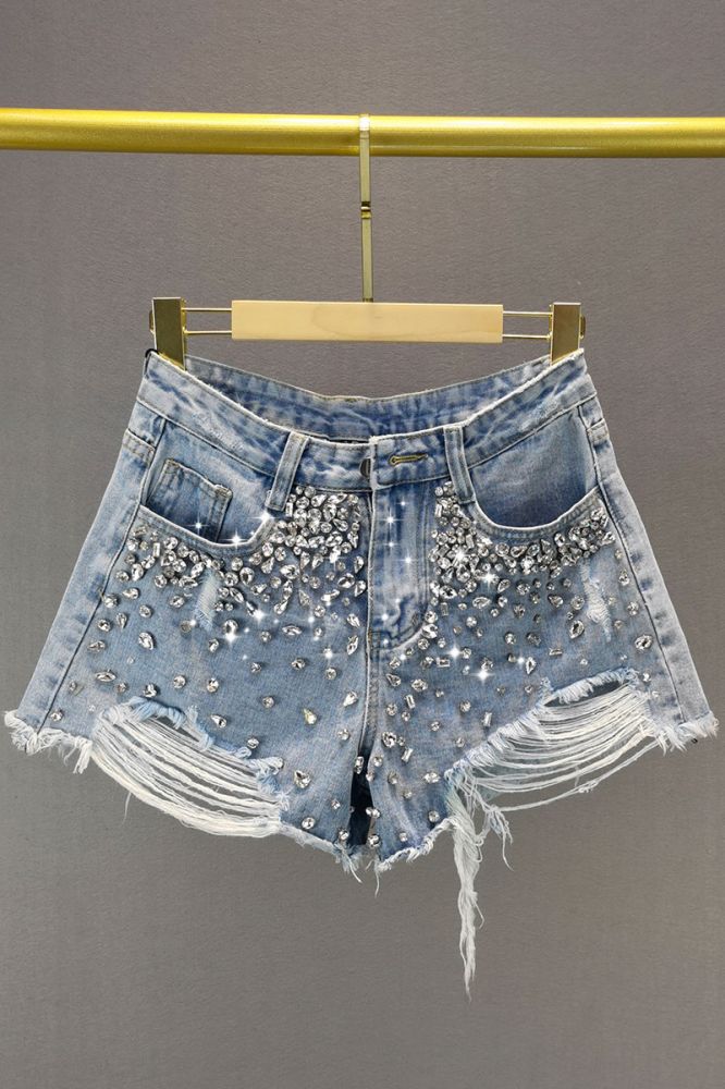 Denim shorts, Spring summer, crystal stones фото 6