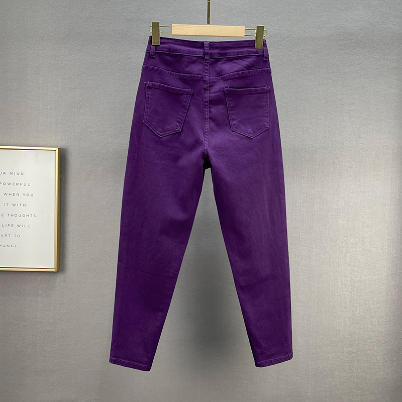Фиолетовые женские эластичные джинсы, весенние, с высокой талией фото 4