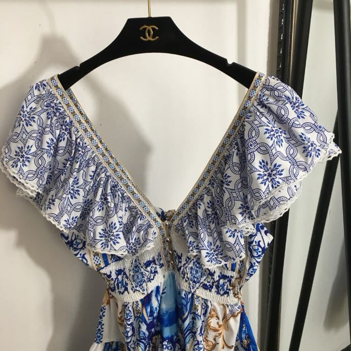 Платье с принтом листьев лотоса фото 9