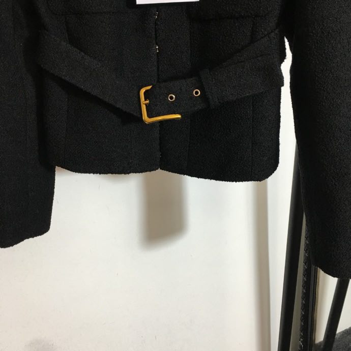 Твидовый пиджак с поясом на талии и длинными рукавами фото 4