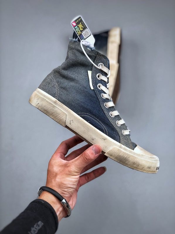 Shoes denim Paris High Top Sneaker in blue destroyed denim and rubber фото 4