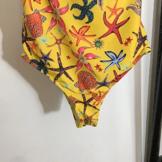Piecework swimsuit, nautical style, yellow фото 3