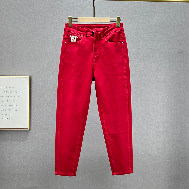 Красные женские джинсы, весна-осень, эластичные, свободные