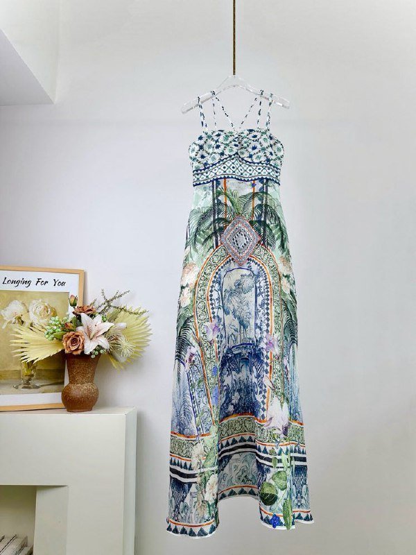 Плаття, Сукня-комбінація CAMILLA з шовку і льону з принтом