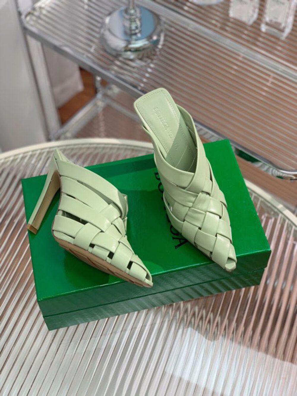 Sandals on high heel (10 cm) green фото 2