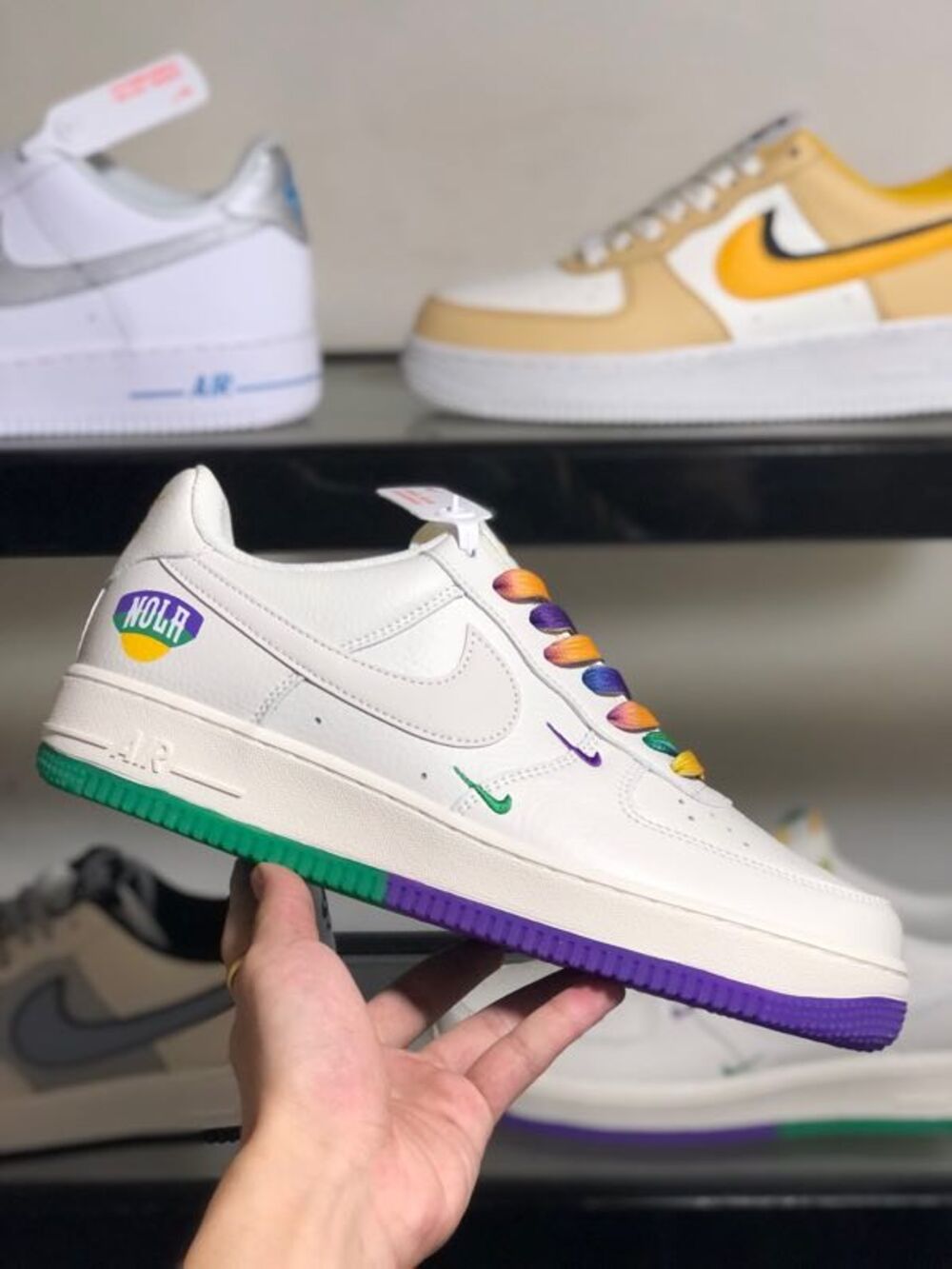 Purple and green hot sale air force ones